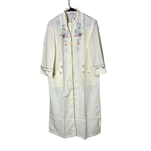 WAH Silk Trading Co. Hand Embroidered Yellow Long Kimono Duster Robe Coat Large - Picture 1 of 11